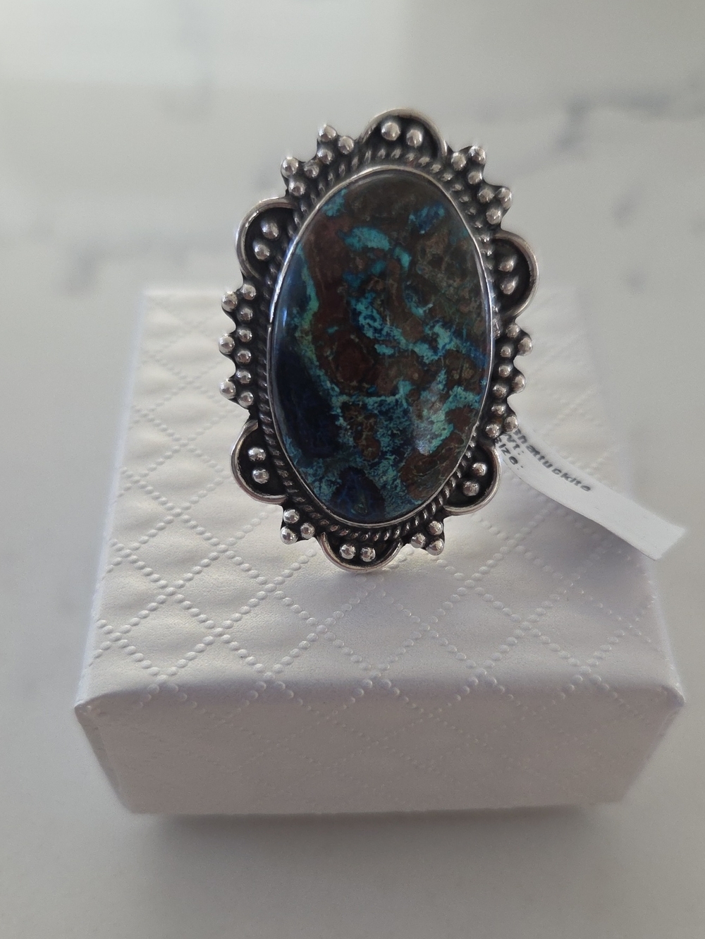 Silver Plated Blue-Shattuckite Oval Statement Ring